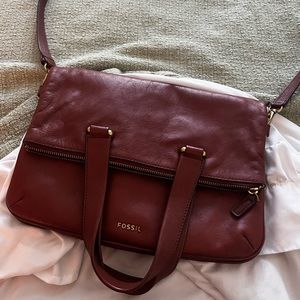 Fossil Explorer Fold Over Leather Tote